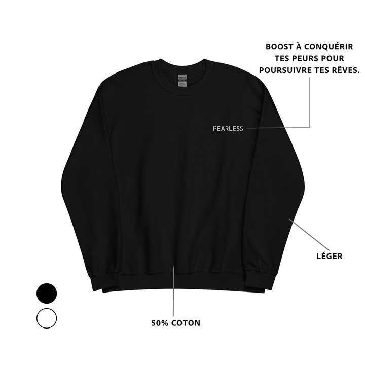 Sweat FEARLESS noir femme – Broderie inspirante pour la confiance