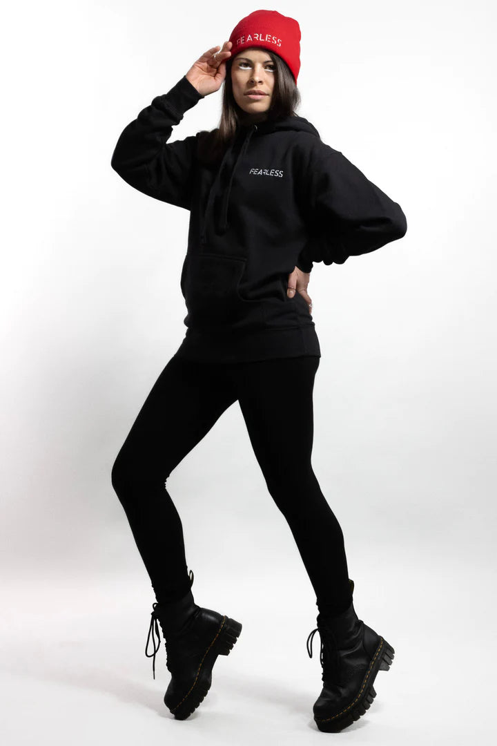 Sweat à capuche noir pour femme – Broderie FEARLESS