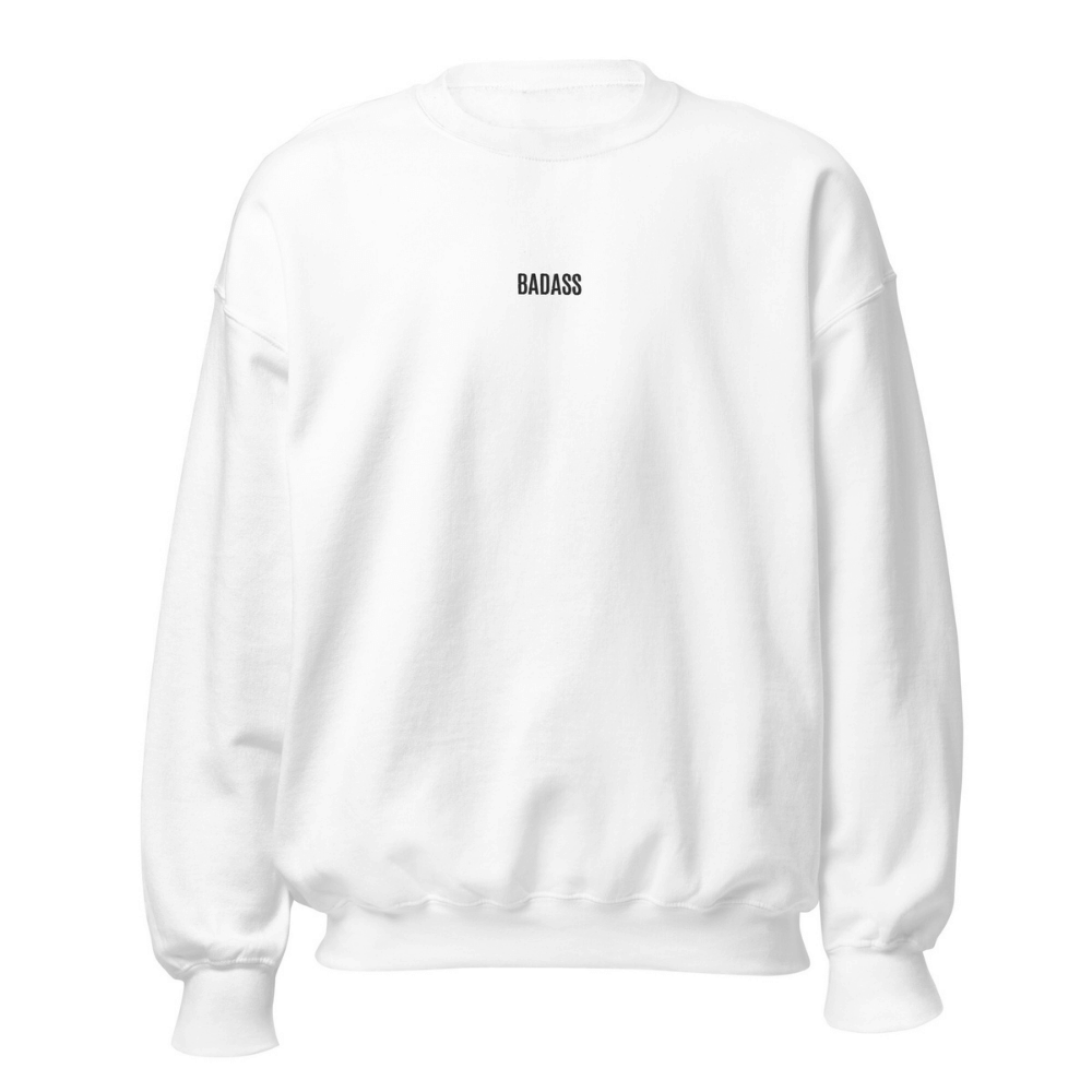 Sweat col rond blanc femme brodé BADASS – Affirmation de courage
