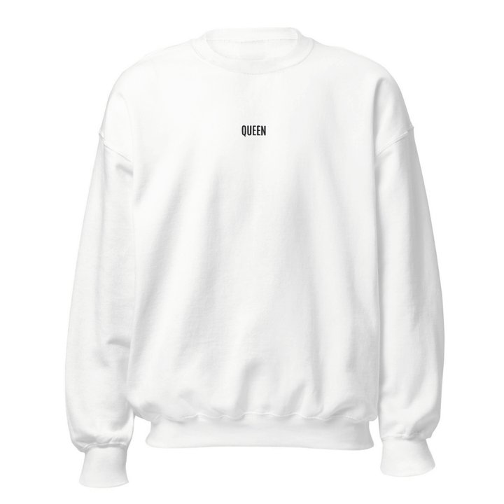 Sweat col rond blanc femme brodé QUEEN – Proclame ton pouvoir