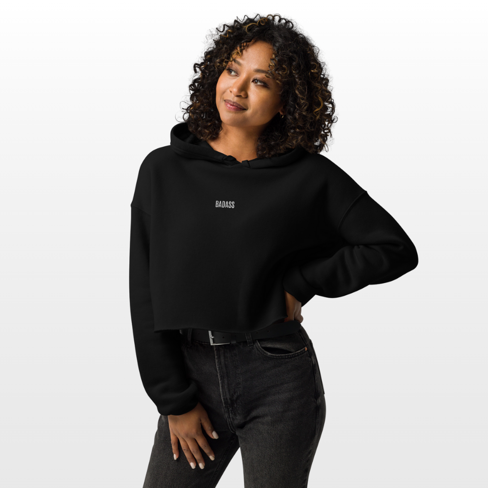 Sweat court BADASS noir avec ourlet brut et broderie