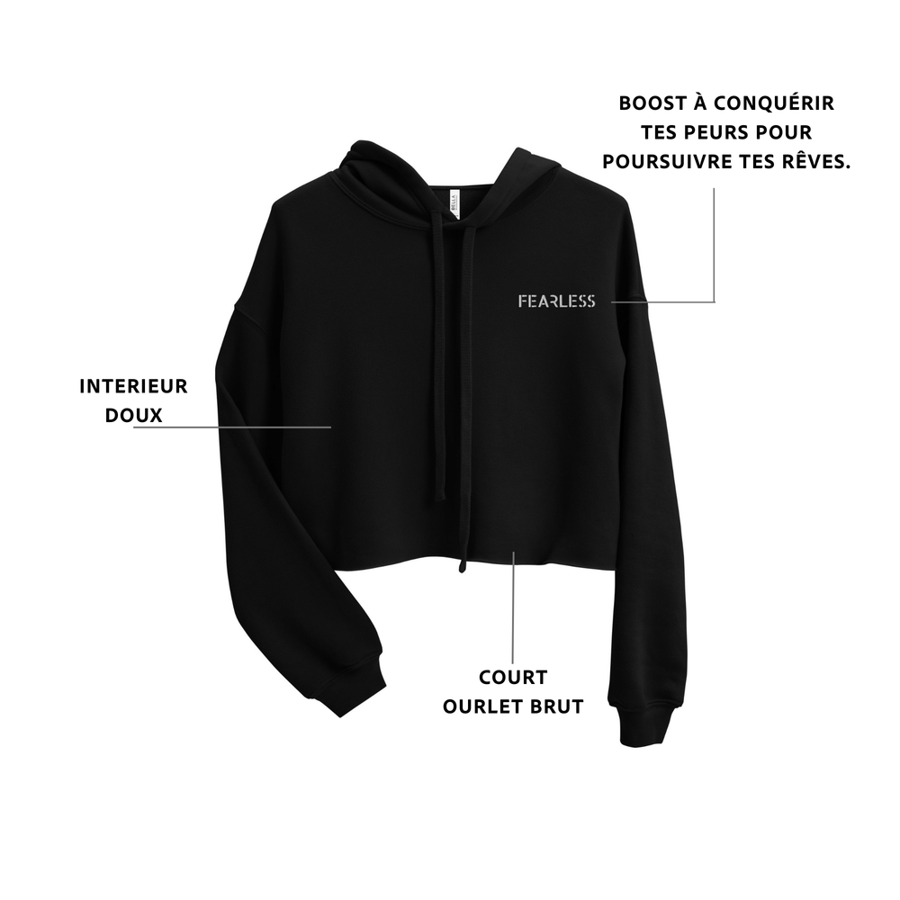 Sweat court femme noir brodé FEARLESS sans peur