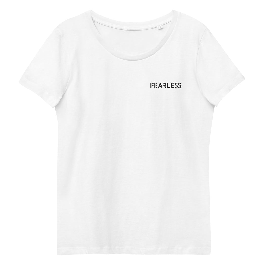 T-shirt blanc FEARLESS pour femme avec design minimaliste
